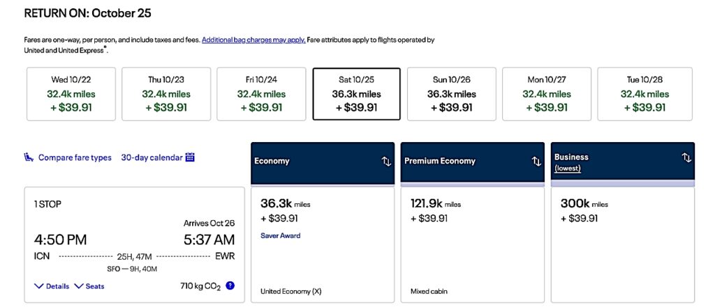 유나이티드 발권 예시